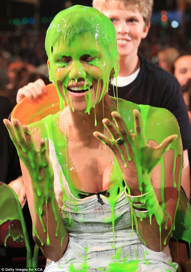 Halle Berry was the first star to fall victim of the awful green goo at the 2012 Nickelodeon Kids' Choice Awards in Los Angeles