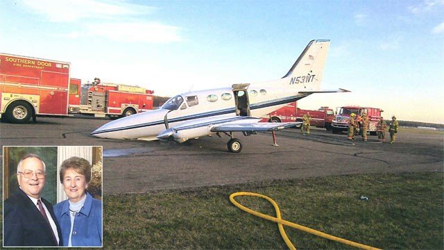 Helen Collins remained calm as she brought the small Cessna plane in to land at Cherryland Airport, even though she said she knew her husband John was dead