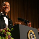 President Barack Obama shared a meal with politicians, journalists and stars at the 98th annual White House Correspondents' Dinner