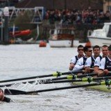The 158th Oxford and Cambridge Boat Race on River Thames, UK, had to be halted midway through because of a swimmer
