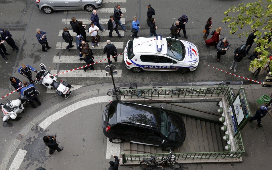 The confused driver has ended up trapping his car on the steps of Chaussee d'Antin-La Fayette metro station in Paris