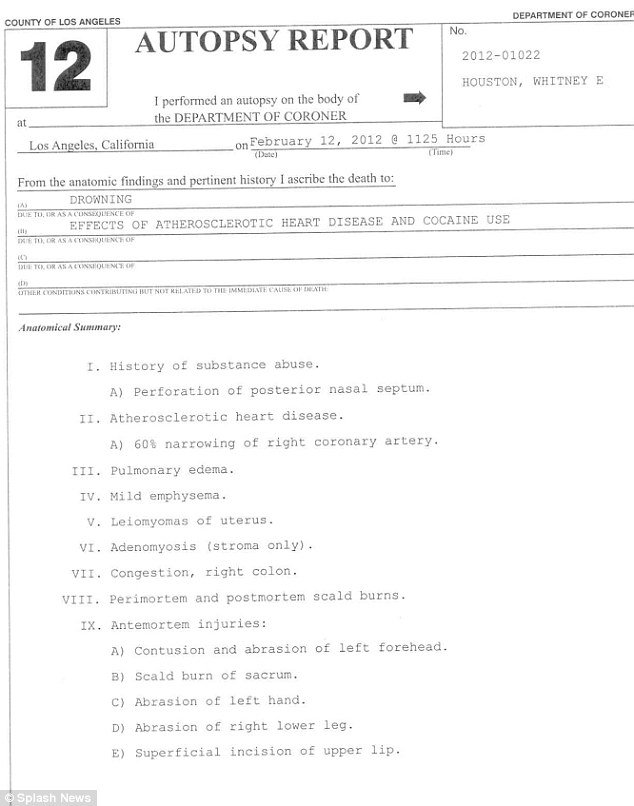 Whitney Houston autopsy report Page1