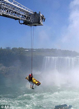 A man in his 40s survived and was lifted to safety during a harrowing rescue after he plunged at least 180 feet over Niagara Falls in an apparent suicide attempt