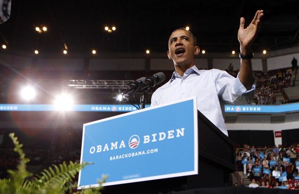 Barack Obama targeted swing states Ohio and Virginia that are critical for his bid to remain in the White House