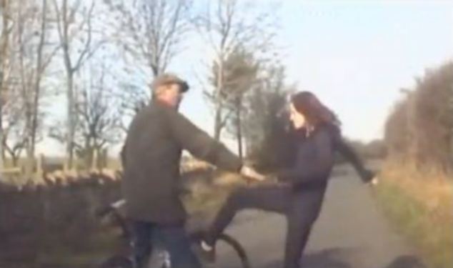 British police has released the footage of an irate woman that has been captured on camera chasing after and scuffling with a cyclist in a country lane