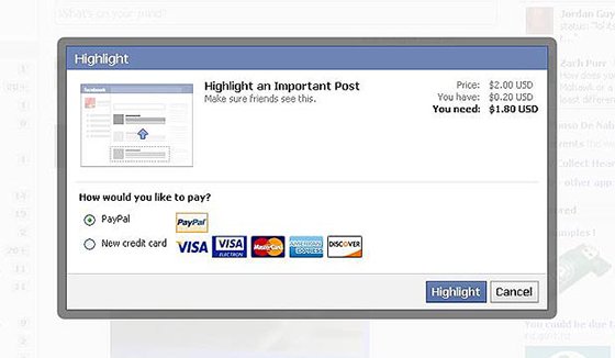 Facebook is now testing a system that allows users pay to highlight or promote posts