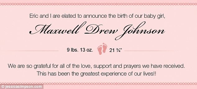 Jessica Simpson today welcomed baby Maxwell Drew Johnson into the world, announcing the happy news via a banner on her official website