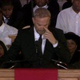 Kevin Costner says he was still writing the memorial speech he delivered Whitney Houston's funeral an hour before she was laid to rest in her native New Jersey