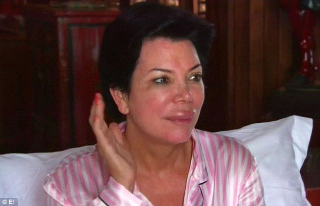 Kris Jenner is seen looking shocked as she wakes up in her bed with a much bigger top lip