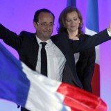President-elect Francois Hollande and the new First Lady Valerie Trierweiler celebrating in Paris President-elect Francois Hollande and the new First Lady Valerie Trierweiler celebrating in Paris