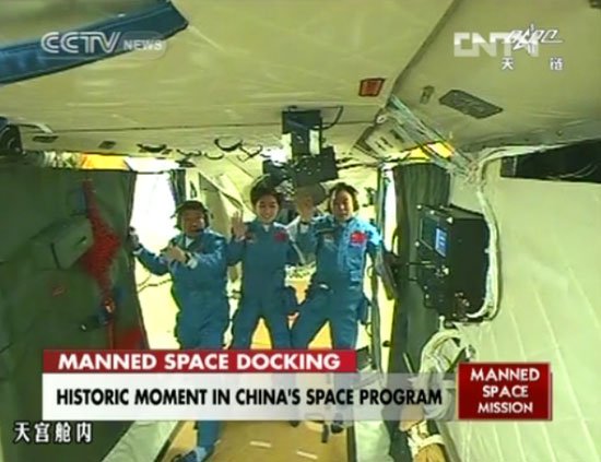 Astronauts on the Shenzhou-9 spacecraft docked with the Tiangong-1 lab module without relying on an automated system