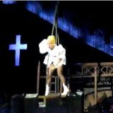 Lady Gaga was left stunned by an unexpected mishap while in the middle of her hit song Judas at Sunday's show in New Zealand