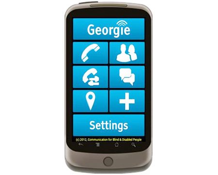 Georgie has a voice-assisted touchscreen and offers a variety of apps to help complete tasks such as catching a bus, reading printed text and pinpointing location