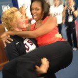 Michelle Obama had no defence against Olympic wrestler Elena Pirozhkova who decided to pick her up and parade her in front of her fellow athletes