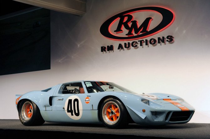 1968 Ford GT40 made a record as the most expensive American car sold at auction, at Pebble Beach Concours d'Elegance 2012.