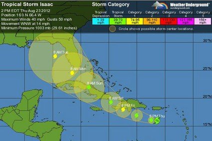 High winds and driving rain are lashing the coast of Haiti as Tropical Storm Isaac moves closer to the shore
