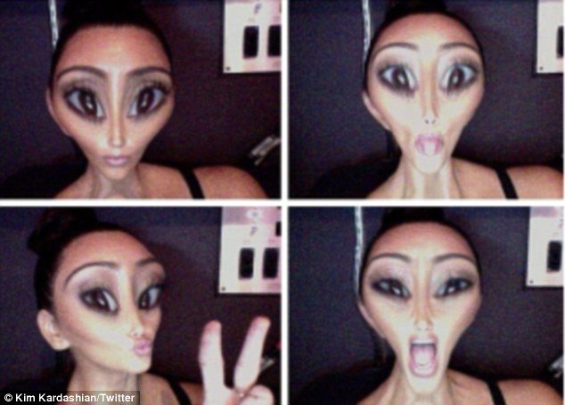 Kim Kardashian has seized the limelight again by posting pictures of what she would look like as an alien