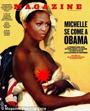 The picture places Michelle Obama's face in a 1800 portrait of a slave with an exposed breast