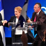 Parti Quebecois leader Pauline Marois was giving a victory speech in Montreal when shots were heard at the back of the hall
