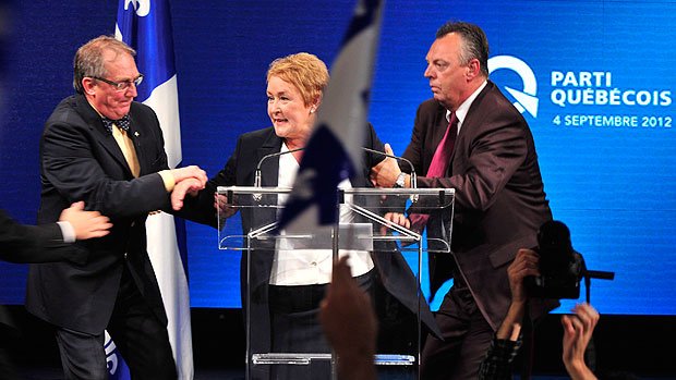 Parti Quebecois  leader Pauline Marois was giving a victory speech in Montreal when shots were heard at the back of the hall