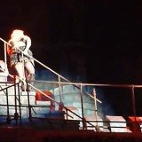 Lady Gaga had just begun to strut down a set of stairs on to the main stage area when her sickness kicked in