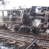 A train carrying liquid fuel has crashed and burst into flames near Kantbalu, central Burma, killing at least 25 people and injuring dozens