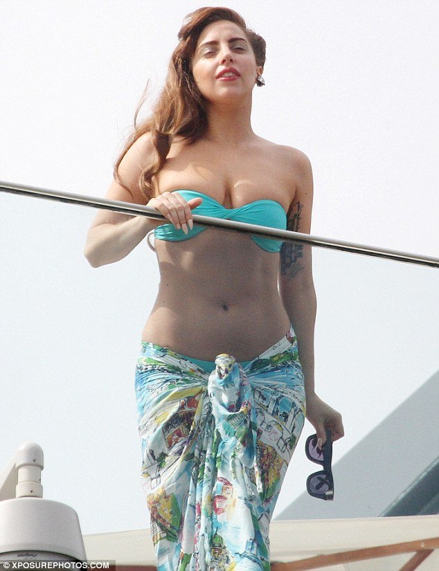 Lady Gaga on her hotel balcony in Rio de Janeiro