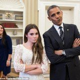 President Barack Obama playfully put on McKayla Maroney's trademark scowl for a photo with the gold medalist