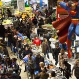 Shoppers queued up at Toys R Us in New York's Times Square on Thursday evening