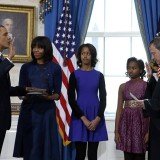 Barack Obama has officially been sworn in today for his second term as US president in a small ceremony at the White House
