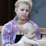 Jessica Simpson traded make-up and the hairbrush for an au naturale look while on a playdate with her daughter Maxwell last week