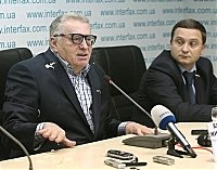 Vladimir Zhirinovsky was pelted with sour cabbage during a news conference in the Ukrainian capital Kiev