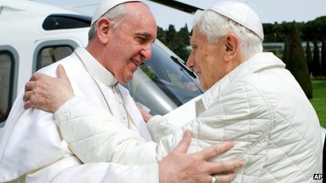 Pope Francis was flown by helicopter to Castel Gandolfo for a private lunch with Pope Emeritus Benedict