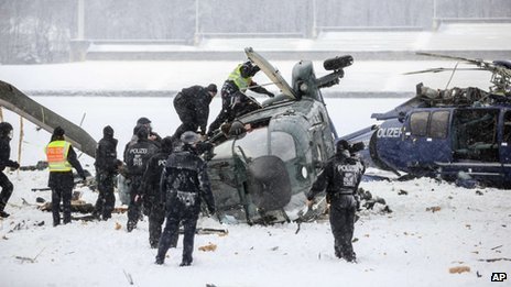 Two helicopters have crashed near Berlin's Olympic Stadium, leaving at least two people dead and several others injured