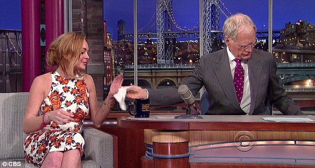 An emotional Lindsay Lohan who broke down in tears appeared on The Late Show With David Letterman on Tuesday night
