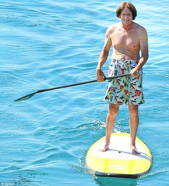 Bruce Jenner showed off his torso while going paddle boarding in the Aegean Sea