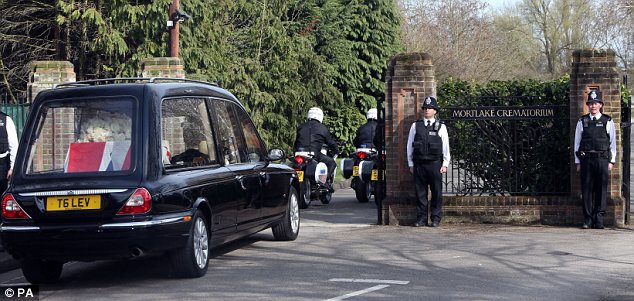 Former British PM Margaret Thatcher was this afternoon cremated at Mortlake Crematorium in South-West London