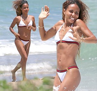 Jada Pinkett Smith in white bikini on Hawaii beach 