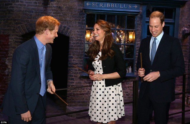 Kate Middleton joined Princes William and Harry for a wizard day out at the Harry Potter film studios