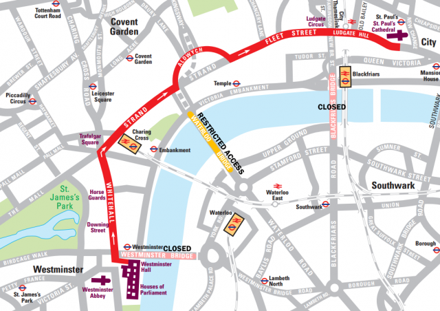 Road closures and travel issues on Margaret Thatcher’s funeral procession route 