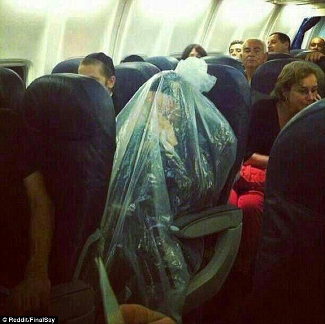 The Orthodox Jew took his beliefs a step further by covering himself in a plastic bag during flight as his religion forbids him to fly over cemeteries
