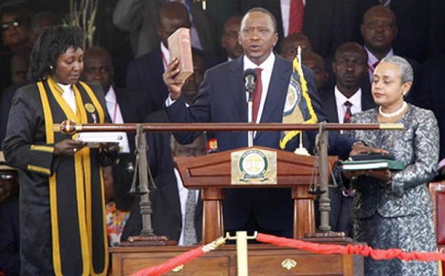 Uhuru Kenyatta has been sworn in as Kenya's president after winning elections against Raila Odinga back in March