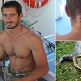 Yoann Galeran has managed to escape a saltwater crocodile that latched on to his head as he swam in Australia's Northern Territory