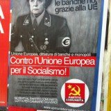 A controversial poster depicted Chancellor Angela Merkel, who is seen as typifying austerity