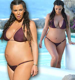 As she proudly showed off her bump in a simple bikini Kim Kardashian proved she is finally at ease with her new shape