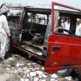 At least 16 children and their teacher have been killed when their school bus caught fire near Gujrat in eastern Pakistan