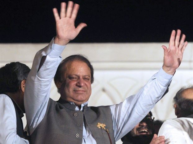 Former Pakistani Prime Minister Nawaz Sharif is celebrating with his supporters, amid early signs that his party will be the largest after parliamentary elections