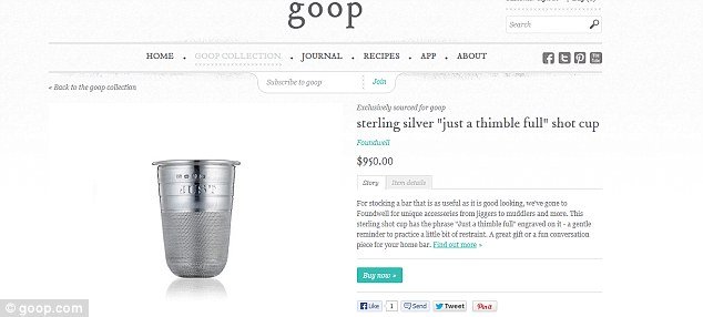 Gwyneth Paltrow is offering sterling silver shot glasses for $950 as well as a pair of glass and sterling silver decanters for an eye-watering $4495