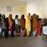 Long queues of women waiting to vote in Pakistan