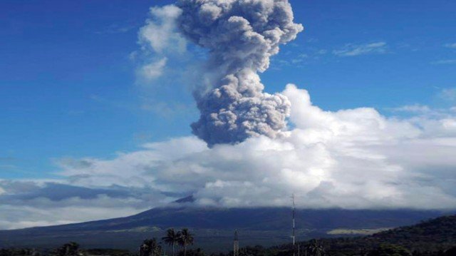 Mount Mayon at 206 miles south-east of the capital Manila sent a cloud of ash and rocks into the sky early on Tuesday